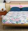 Earth Blue Floral 144 Tc Cotton Double Bedsheet With 2 Pillow Covers