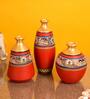 Earthen Madhubani Red Terracotta (Set of 3) Vases