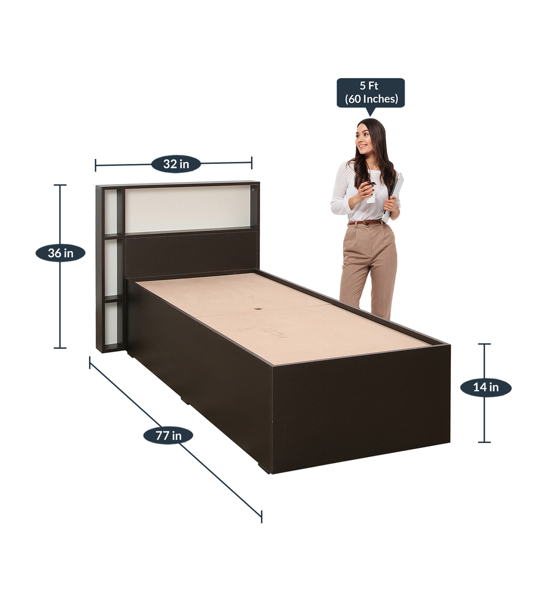 Buy Ebaine Single Bed With Box Storage In Wenge Finish By Mintwud