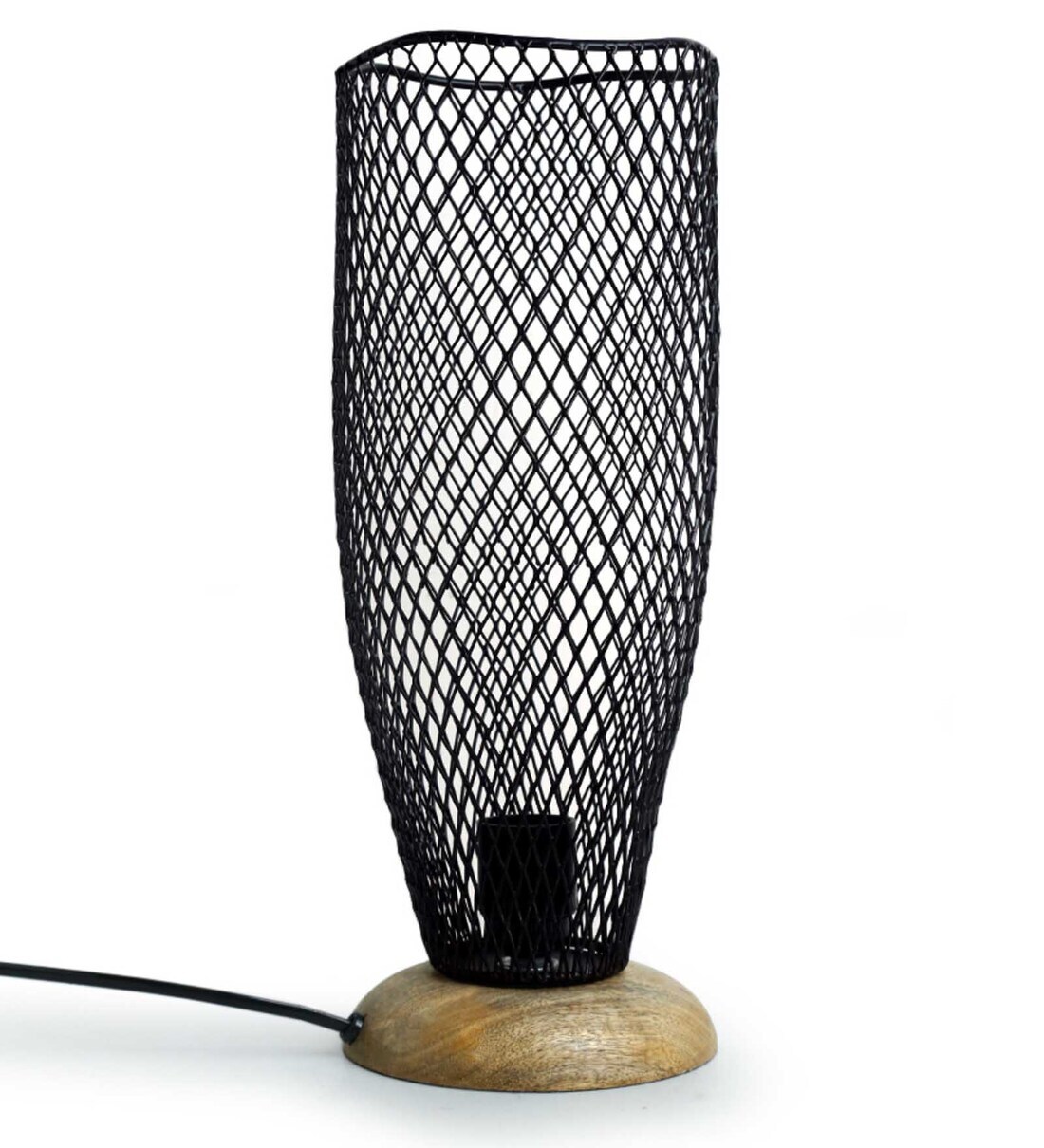 Buy Ebony Mesh Handcrafted Table Lamp in Mango Wood & Iron by