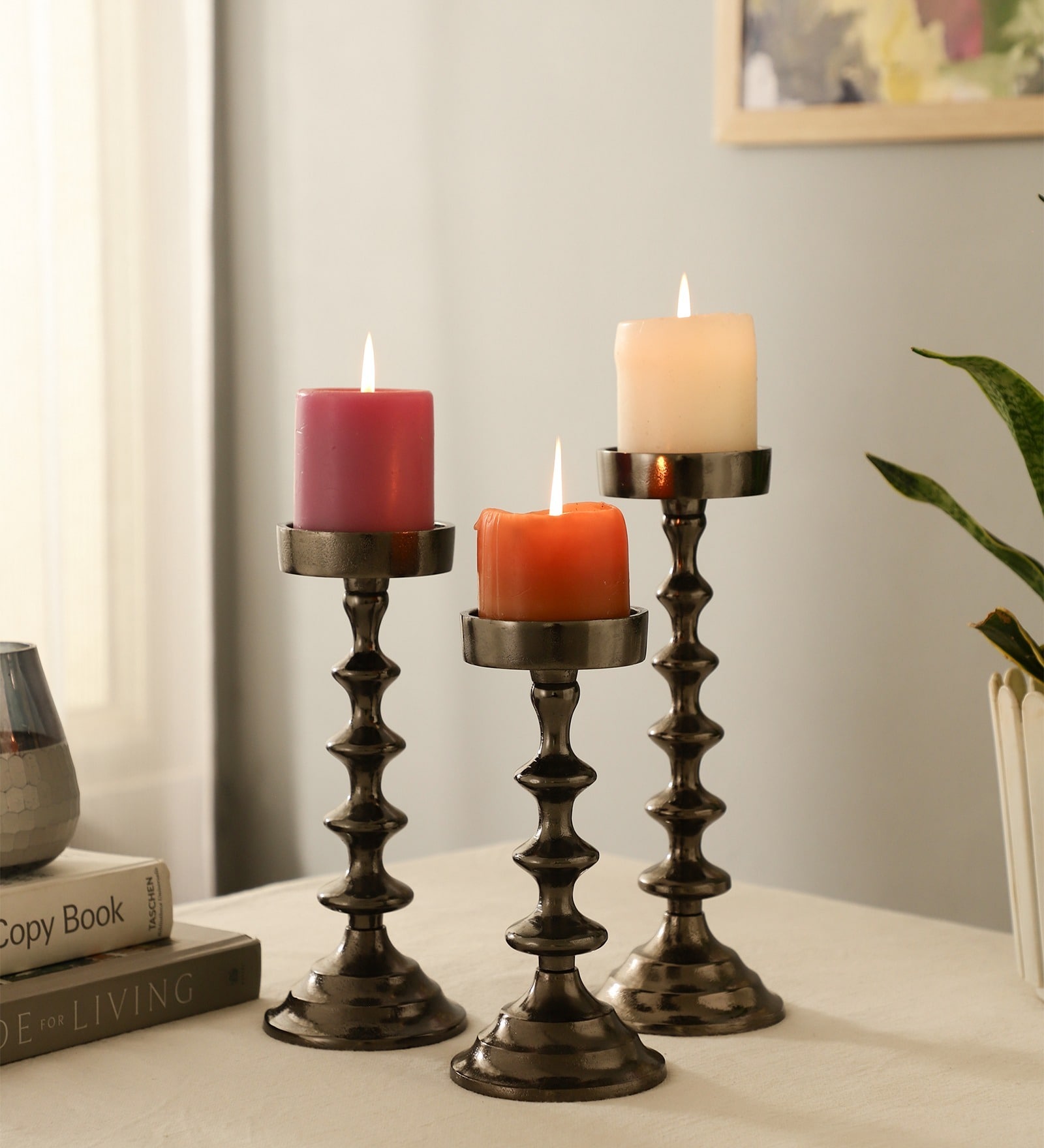 Ebon Whisper Candle Holders Set Of 3 In Black