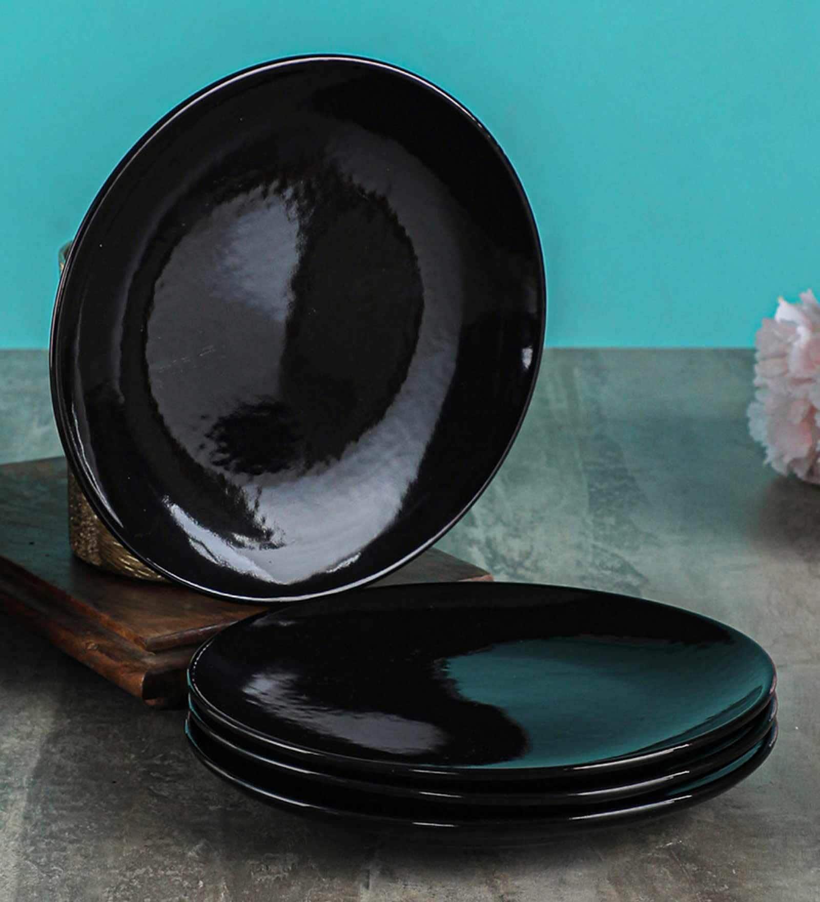 Ebony Black 7 Inch (Set of 4) Ceramic Quarter Plate