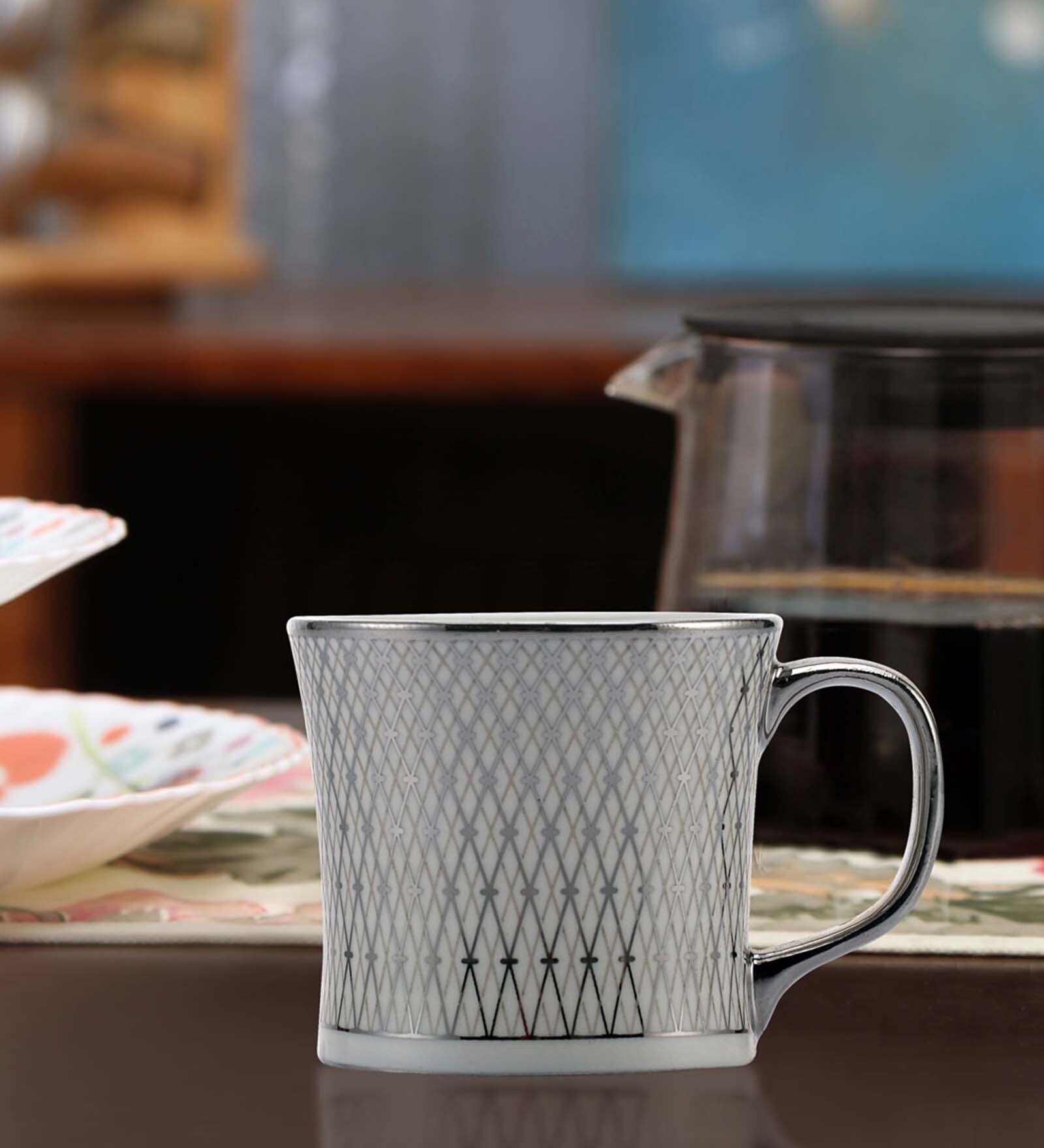 Ebony Liza 140ml Grey & Silver Ceramic Tea Cups