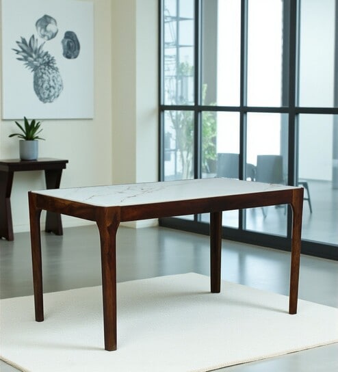 Ebeltoft Sheesham Wood 6 Seater Dining Table In Provincial Teak Finish With Porcelain Top