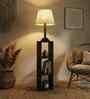 Ebenezer Wooden Shelf Floor Lamp with Jute Shade and Brown Base
