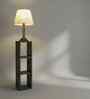 Ebenezer Wooden Shelf Floor Lamp with Jute Shade and Brown Base