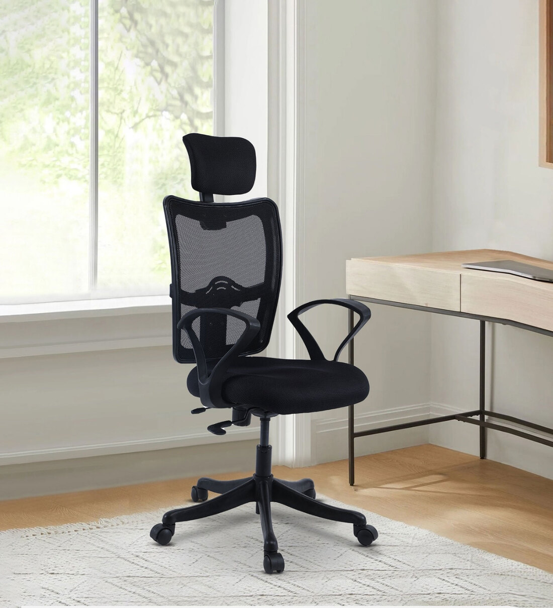 Buy Eco Breathable Mesh Ergonomic Chair in Black colour With Headrest ...