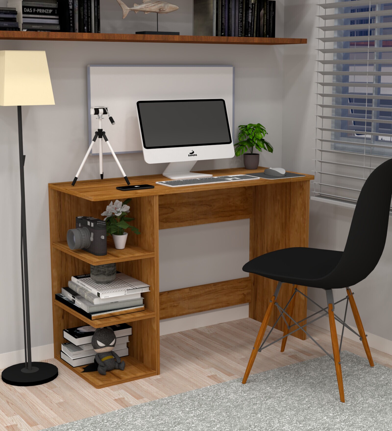ECO Corner rounded Top with 3 Tier Side Storage in Plateau Apple Finish