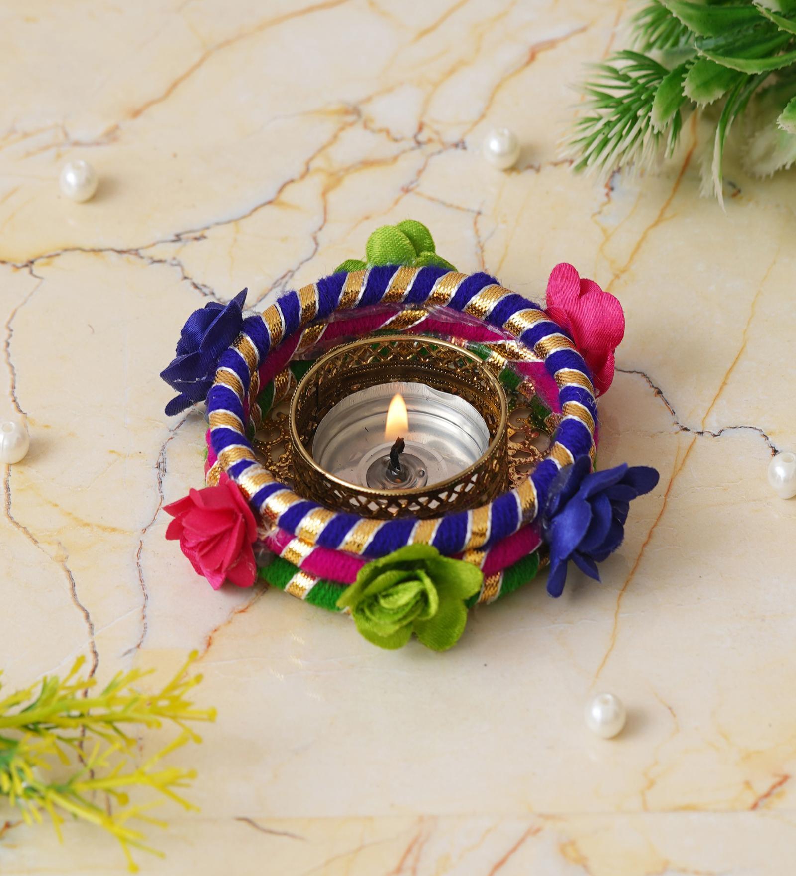 Multicolour Rose Flowers Handcrafted Decorative Tea Light Candle Holder