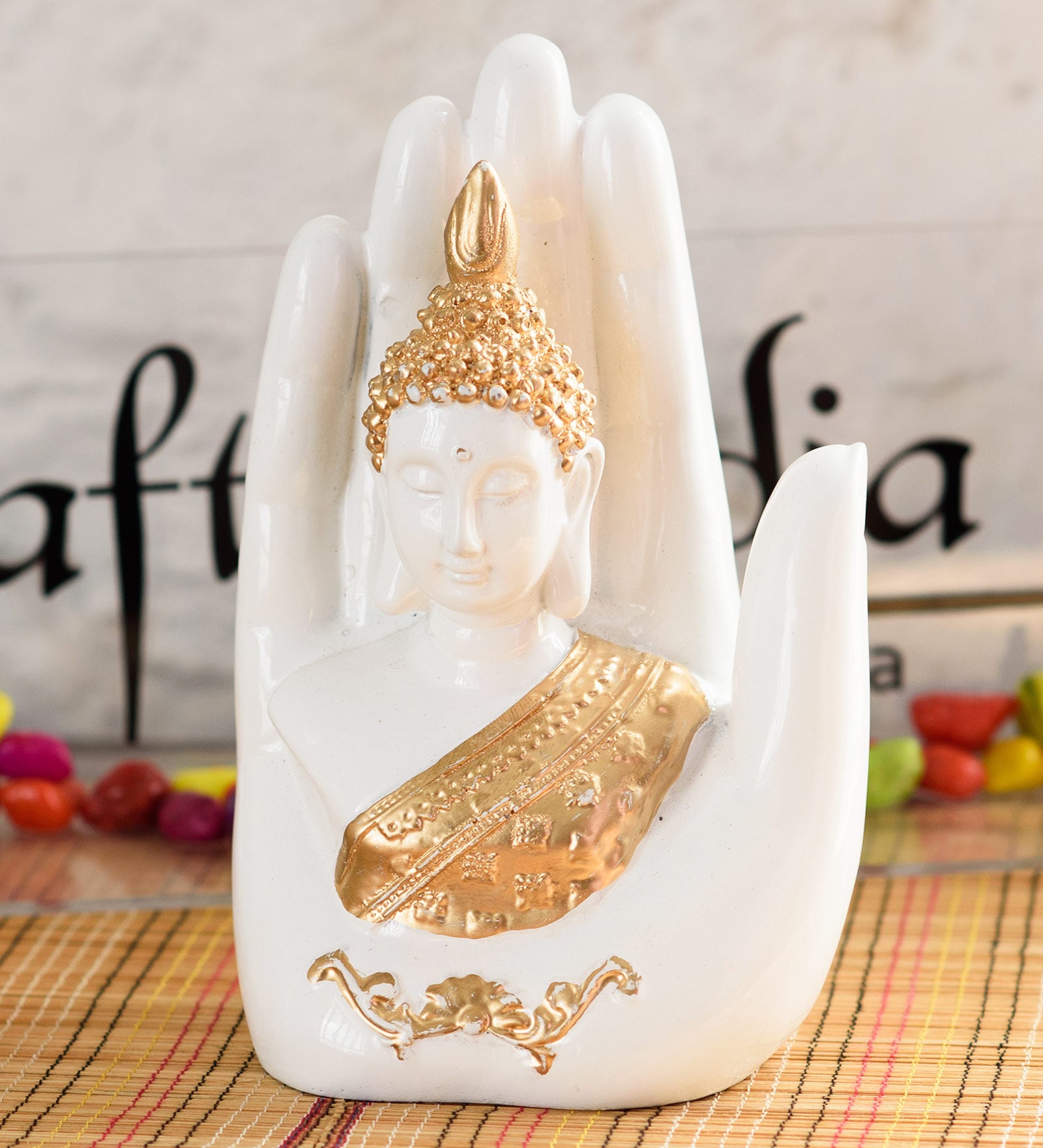 eCraftIndia Decorative Palm Buddha Figurine Showpiece