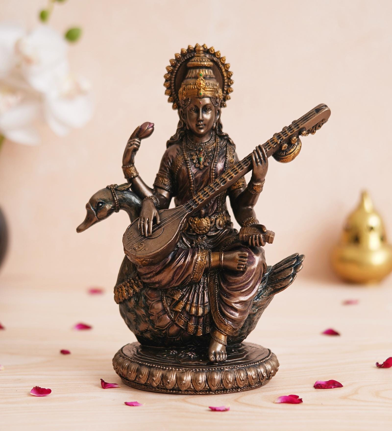 Goddess Saraswati Bronze Polyresin Idol
