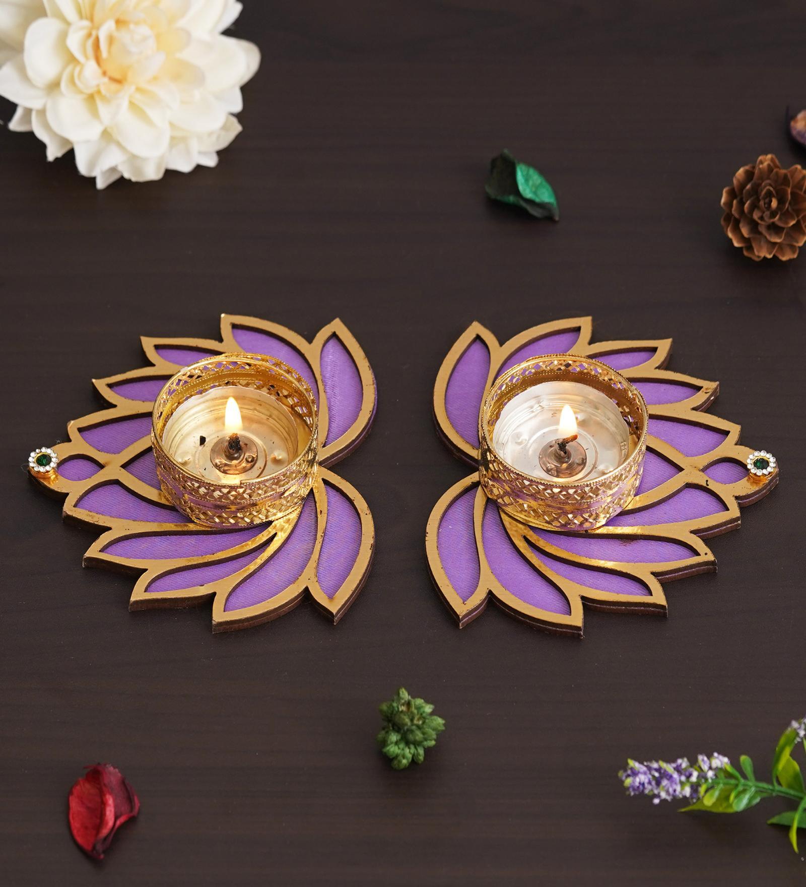 Golden and Purple Beautiful Lotus (Set of 2) Tea Light Holders