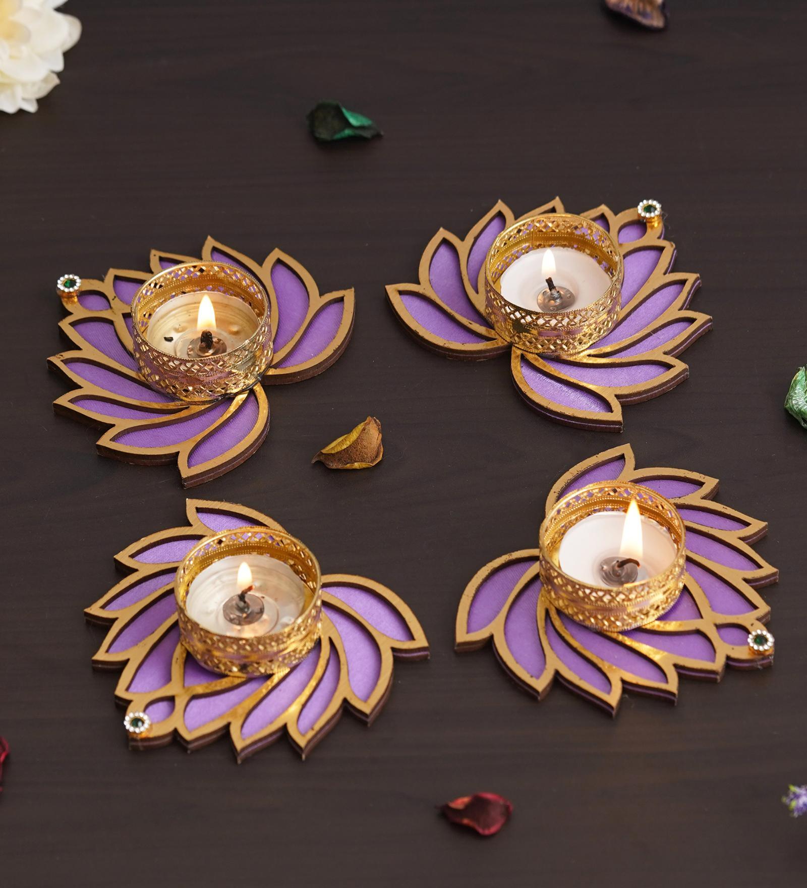 Golden and Purple Beautiful Lotus (Set of 4) Tea Light Holders