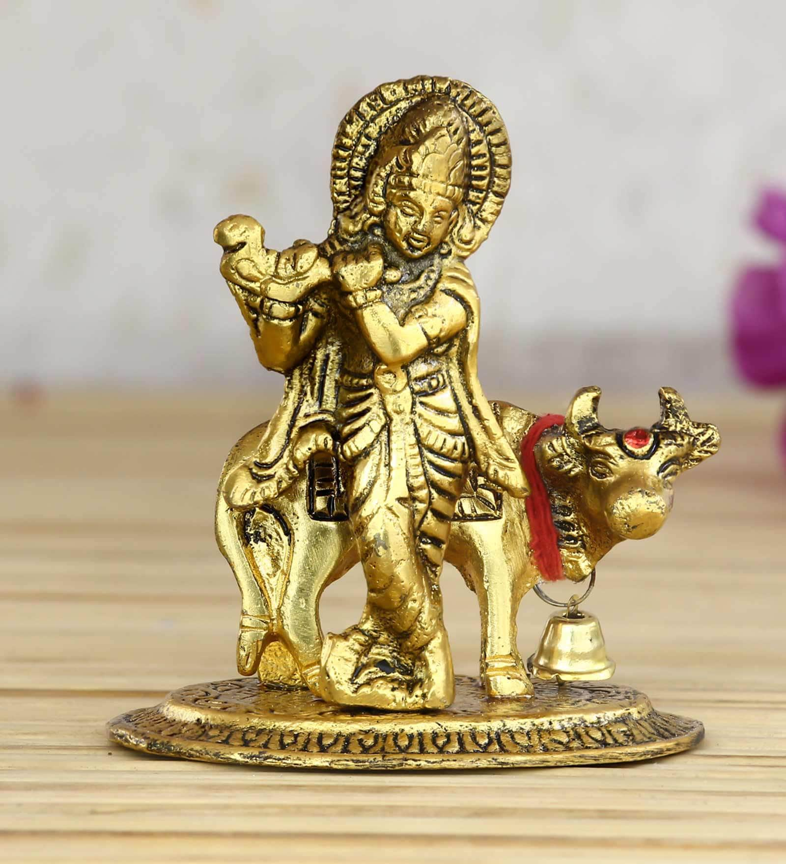 Buy Lord Krishna playing Flute with Golden Cow By eCraftIndia at 24% ...