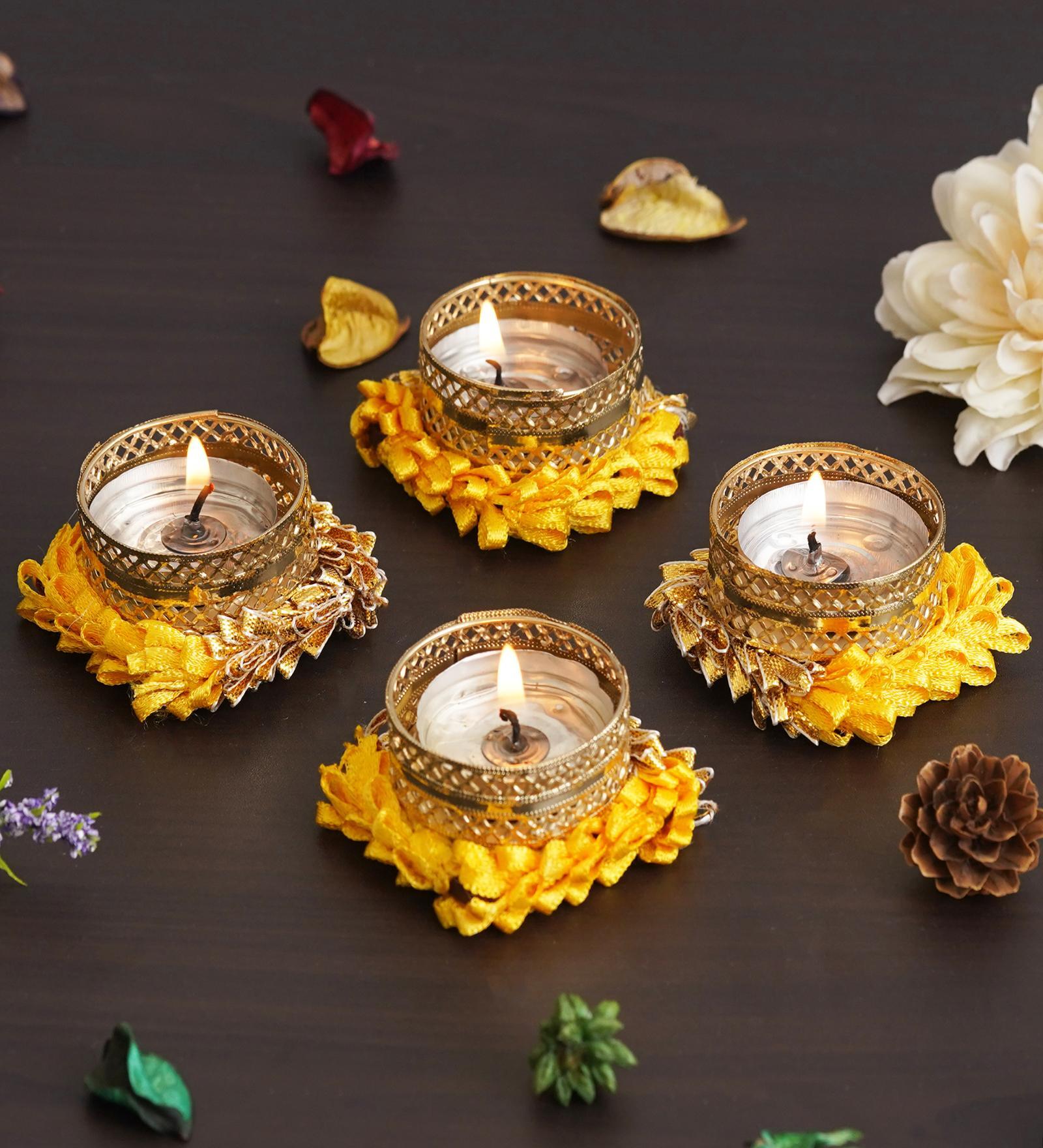 Yellow and Golden Handcrafted (Set of 4) Decorative Tea Light Holders