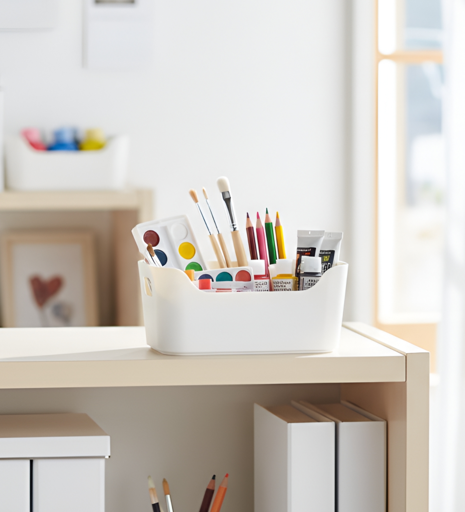 Ecru White 1.46 L Modular Polypropylene Storage Basket with Cut-Out Handles