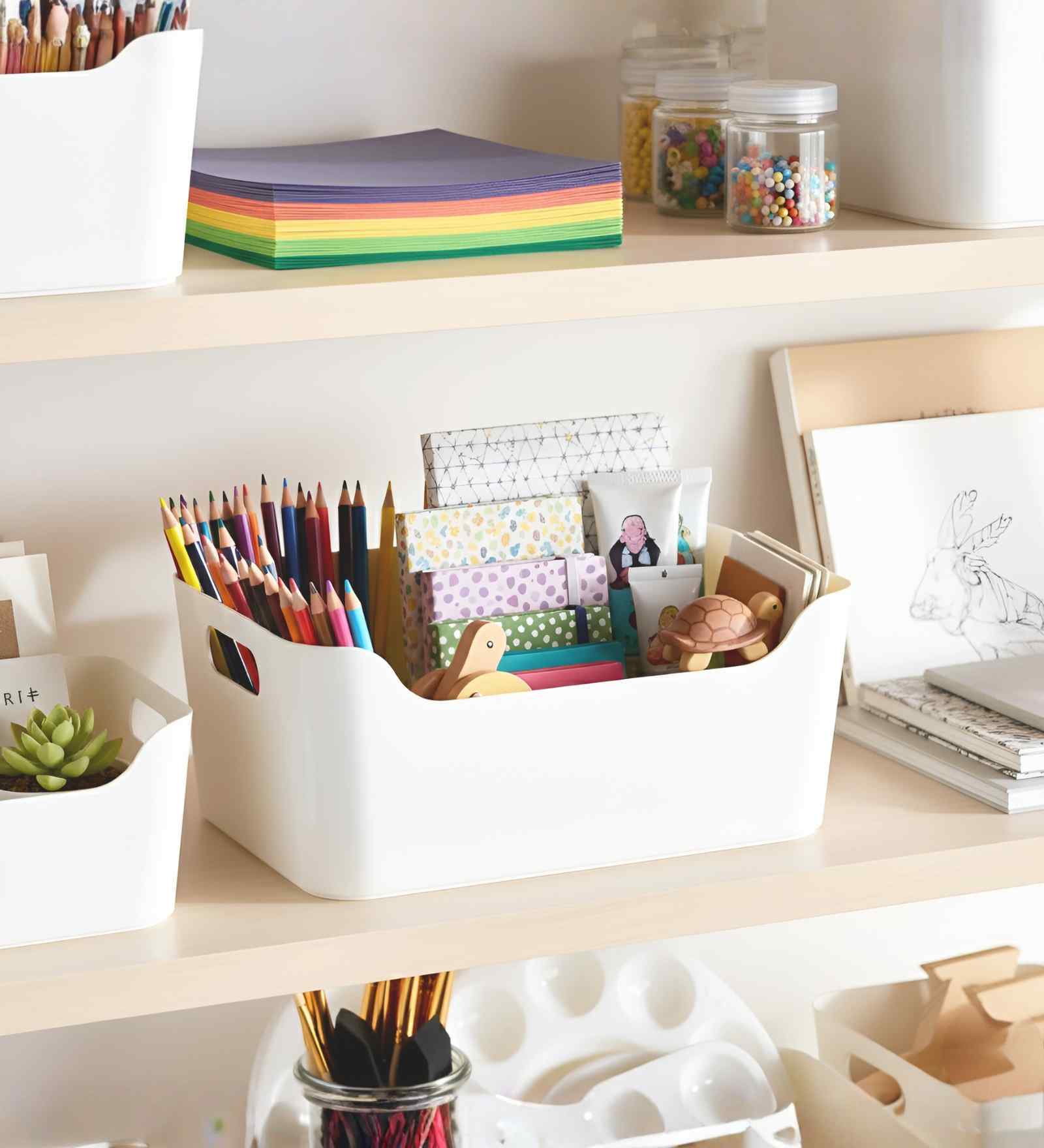 Ecru White 4.32 L Modular Polypropylene Storage Basket with Cut-Out Handles