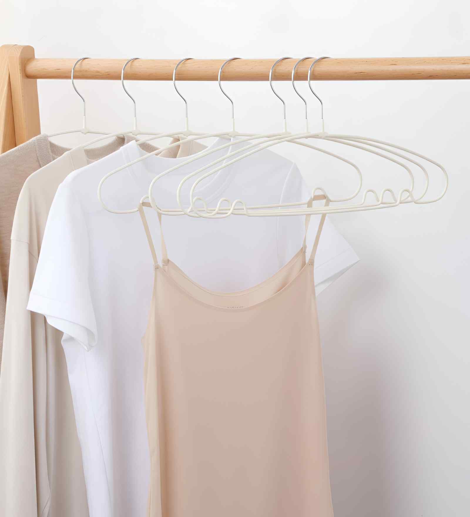 Ecru White High-Quality PVC-Coated Metal Shirt and Trouser Hanger with Non-Slip Coating, Swivel Hook, and Ergonomic Ends Set of 5
