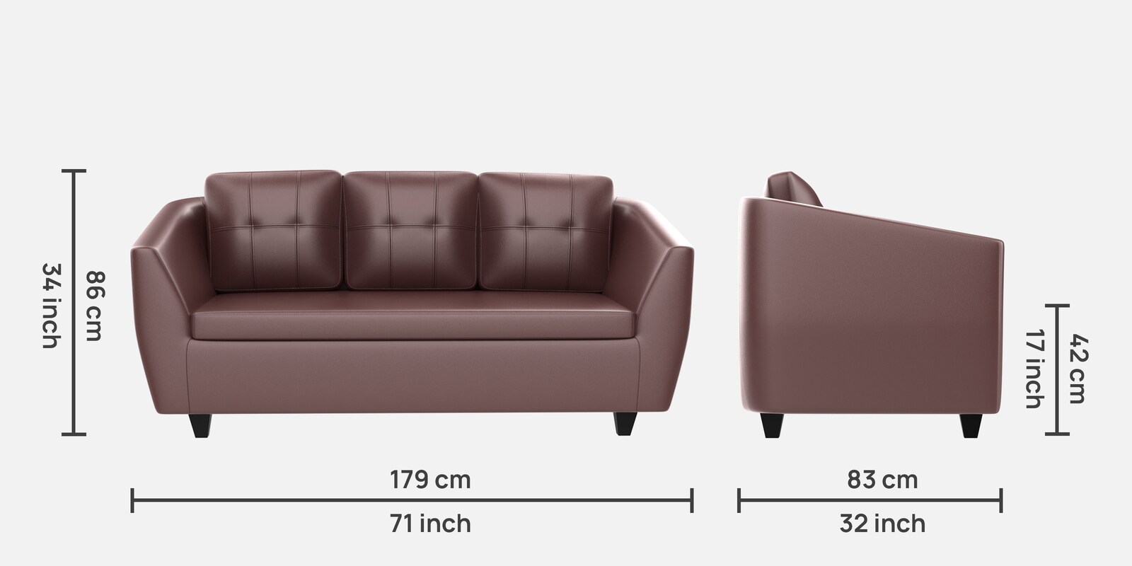 Ecliptic Leatherette 3 Seater Sofa in Burgundy Colour Ecliptic Leatherette 3 Seater Sofa in Burgundy Colour