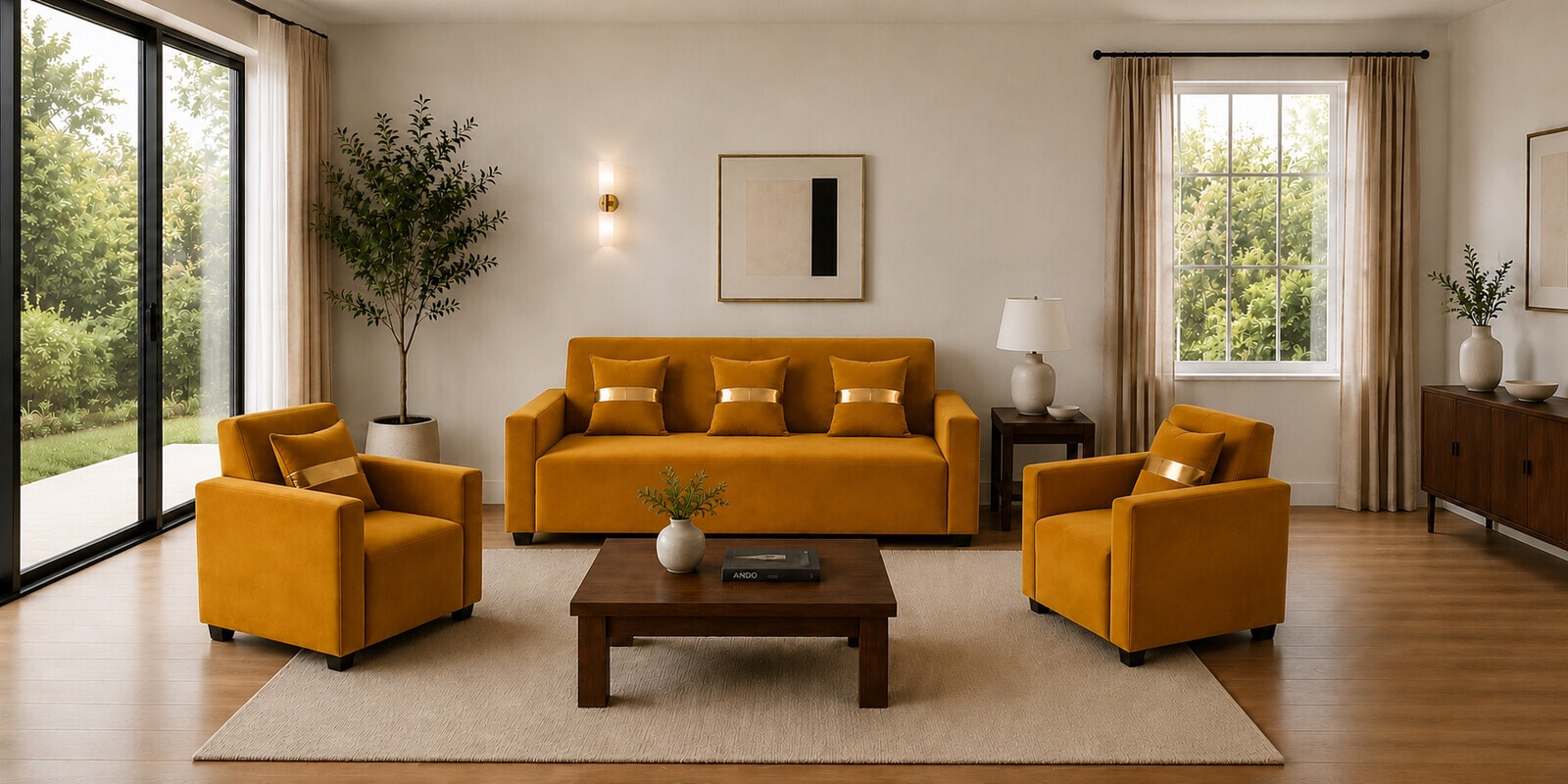 Eco Prima (3+1+1) Sofa Set Sofa In Mustard Color