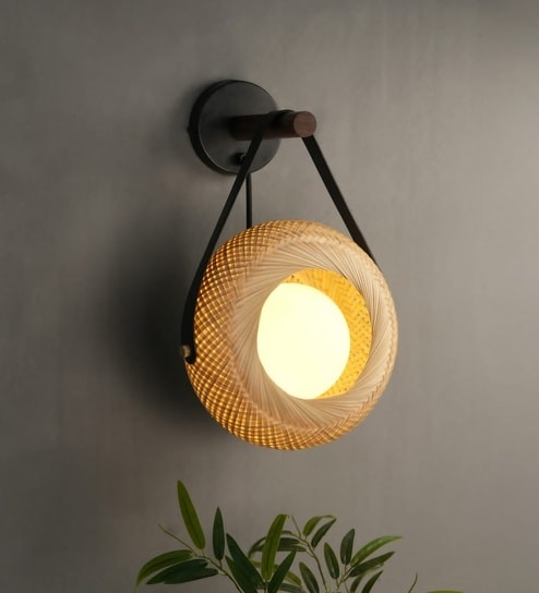 Eclipse Unique handmade Woven Wall Sconce Light, Natural/Bamboo Wall Sconce Light