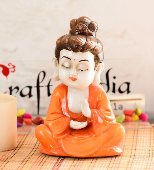 Buy Ecraftindia Polyresin Meditating Monk Orange For Home