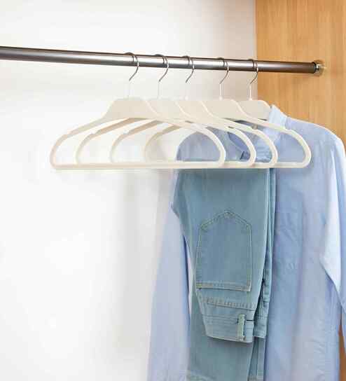 Ecru White Premium Rubberised Hangers with Non-Slip Grip, Slim Ergonomic Design, and Durable Matte Finish - Set of 5