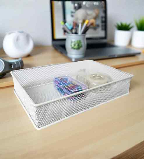 Ecru White Stackable Metal Mesh Storage Basket