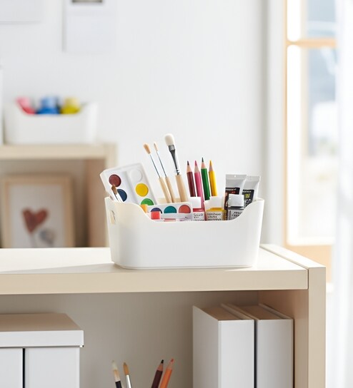 Ecru White 1.46 L Modular Polypropylene Storage Basket with Cut-Out Handles