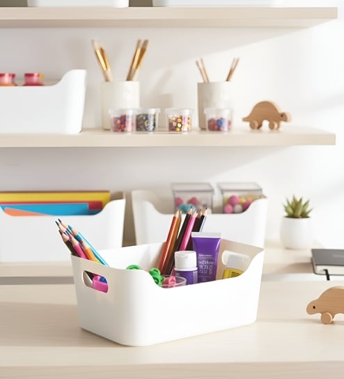 Ecru White 2.22 L Modular Polypropylene Storage Basket with Cut-Out Handles