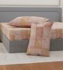 Peach Geometric 180 TC Cotton King Sized Bedsheet With 2 Pillow Covers