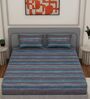Blue Horizontal 180 TC Cotton King Sized Bedsheet With 2 Pillow Covers