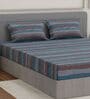 Blue Horizontal 180 TC Cotton King Sized Bedsheet With 2 Pillow Covers