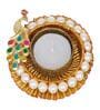 Beautiful Peacock and Beads Embellished Round Tea Light Candle Holder