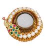 Beautiful Peacock and Beads Embellished Round Tea Light Candle Holder