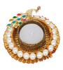 Beautiful Peacock and Beads Embellished Round Tea Light Candle Holder