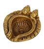 Golden Handcrafted Goddess Lakshmi and Lord Ganesha Design Auspicious Brass Diya
