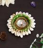 Green and White Cowrie Shell Decorative Metal Tea Light Holder