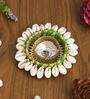 Green and White Cowrie Shell Decorative Metal Tea Light Holder