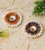Orange & Blue Cowrie Shell (Set of 2) Decorative Metal Tea Light Holders