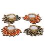 Orange and Green Beautiful Lotus (Set of 4) Tea Light Holders