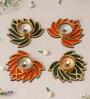 Orange and Green Beautiful Lotus (Set of 4) Tea Light Holders