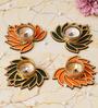 Orange and Green Beautiful Lotus (Set of 4) Tea Light Holders