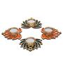 Orange and Green Beautiful Lotus (Set of 4) Tea Light Holders