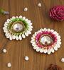Pink & Green Cowrie Shell (Set of 2) Decorative Metal Tea Light Holders