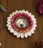 Pink and White Cowrie Shell Decorative Metal Tea Light Holder