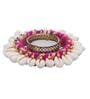 Pink and White Cowrie Shell Decorative Metal Tea Light Holder