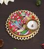 Radha Krishna Raas Leela Dancing On Lotus Flower Design Religious Decorative Plate Tealight Candle Holder
