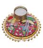 Radha Krishna Raas Leela Dancing On Lotus Flower Design Religious Decorative Plate Tealight Candle Holder