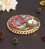 Radha Krishna Raas Leela Dancing On Lotus Flower Design Religious Decorative Plate Tealight Candle Holder